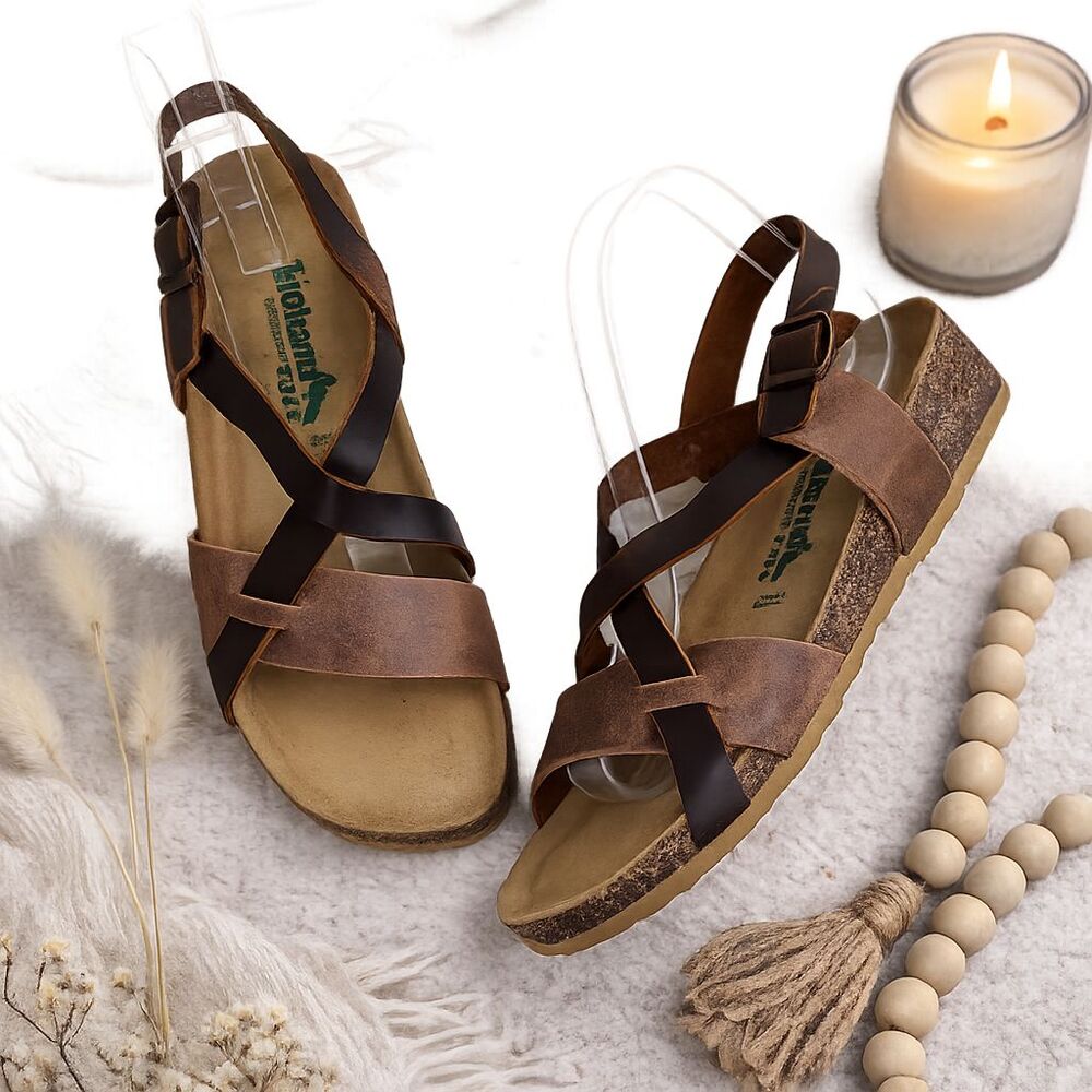 BioNatura Tan Suede Leather and Sandals Made in Italy Women's Size 7.5